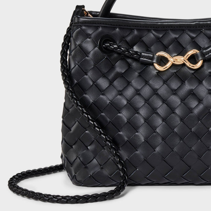 Check Woven Satchel Handbag - A New Day Black