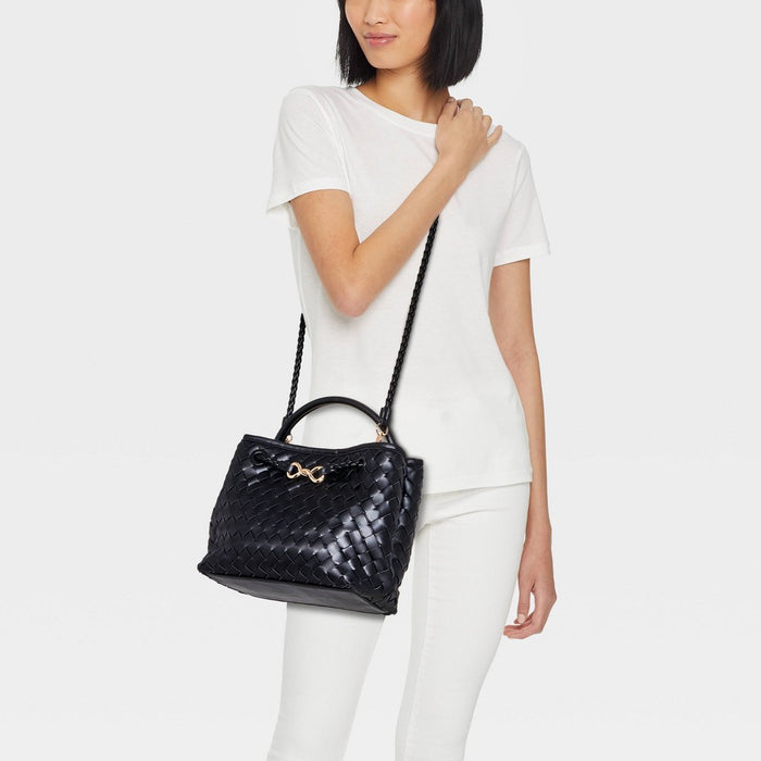 Check Woven Satchel Handbag - A New Day Black