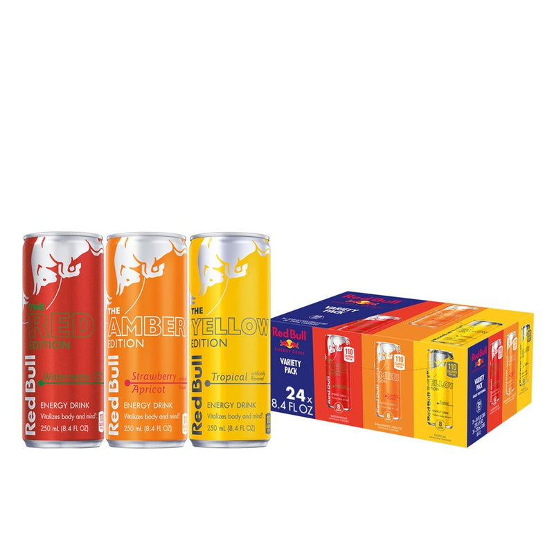 Red Bull Energy Drink Variety Pack, Red Bull Red, Yellow, And Amber Edition And Energy Drinks, 8.4 Fl Oz, 24 Pack Cans