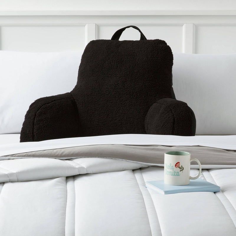 Faux Shearling Bed Rest Black - Room Essentials: Comfort Support Pillow for Dorm, Indoor/Outdoor Use (LOCAL PICKUP ONLY)