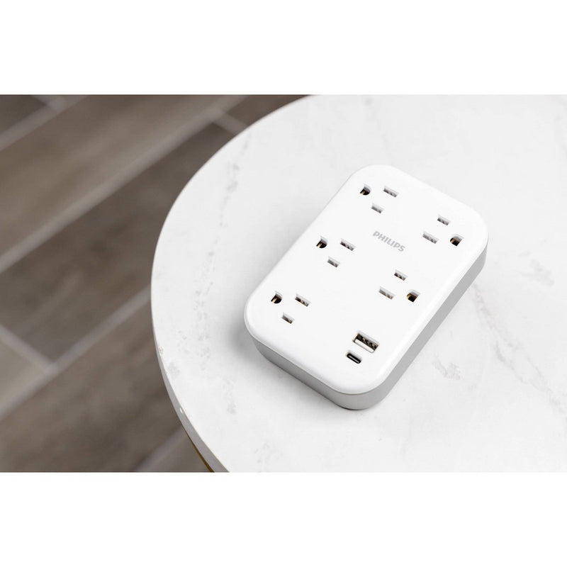 Philips 5-Outlet Surge Tap with USB-A USB-C 900 Joules White Adapter
