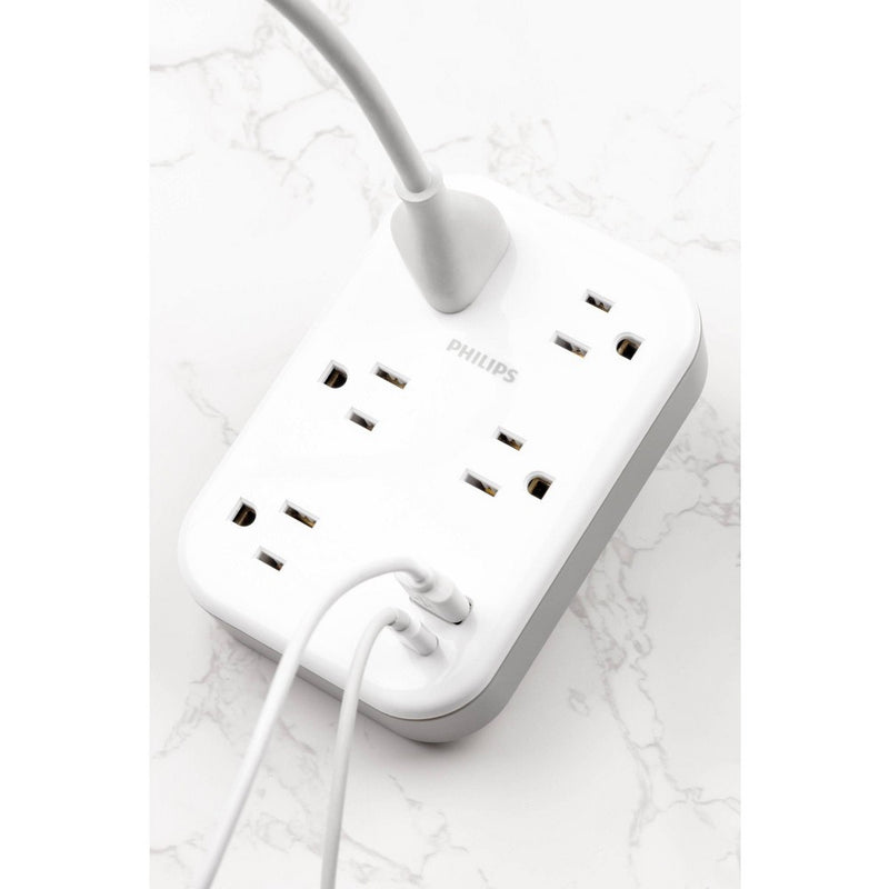 Philips 5-Outlet Surge Tap with USB-A USB-C 900 Joules White Adapter