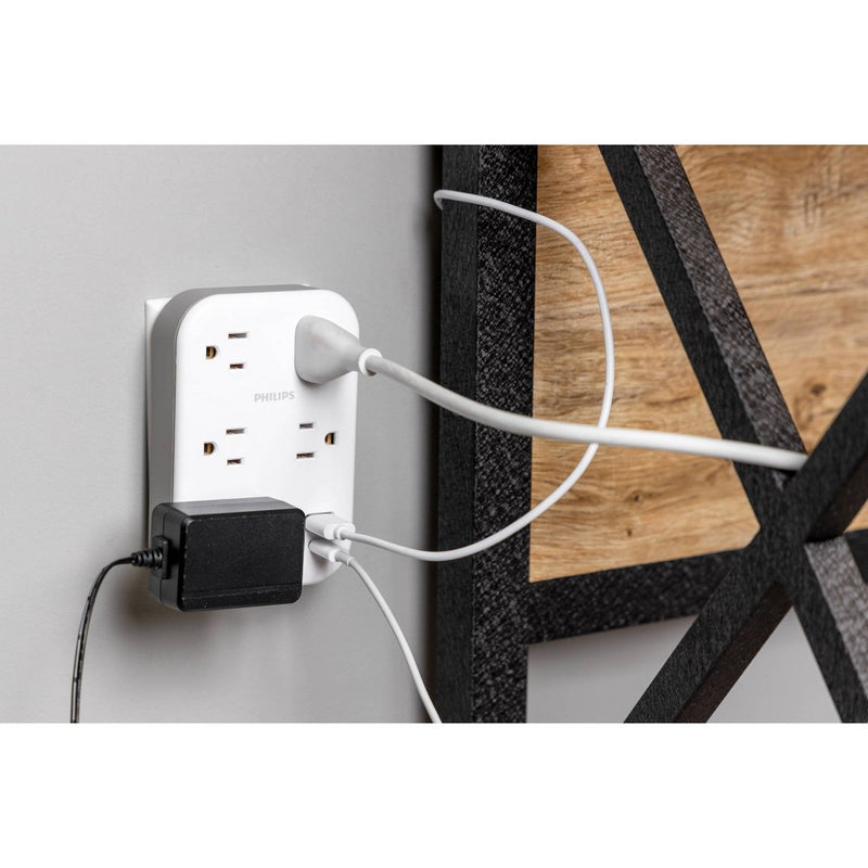 Philips 5-Outlet Surge Tap with USB-A USB-C 900 Joules White Adapter