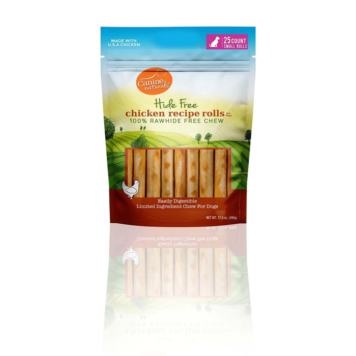 Canine Naturals Chicken Recipe Chew - Rawhide Free Dog Treats - Made From USA Raised Chicken - All-Natural And Easily Digestible - 25 Pack Of 2.5" Mini Rolls, Dogs Under 20 Lb