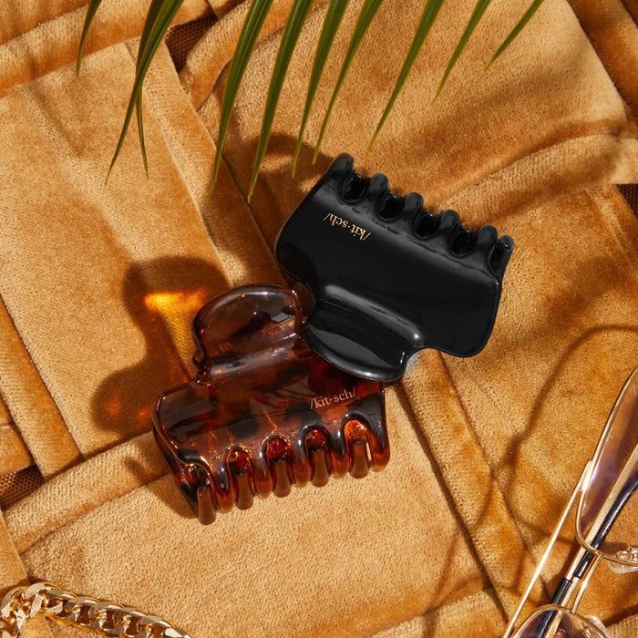 Kitsch Recycled Plastic Medium Puffy Claw Clips - 2pc - Black/Tortoise