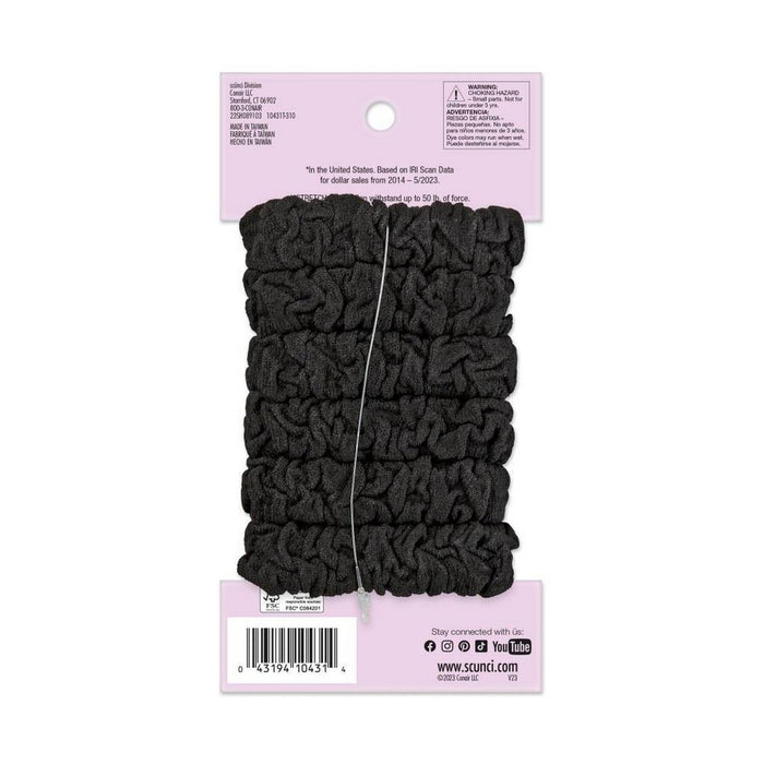 scunci Unbreakable Ruched Comfy Hair Elastics - Black - Thick Hair - 6pk