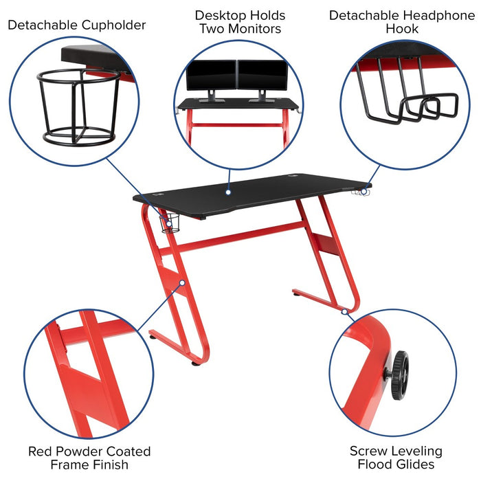 Flash Furniture Red Gaming Ergonomic Desk with Cup Holder and Headphone Hook (LOCAL PICKUP ONLY)