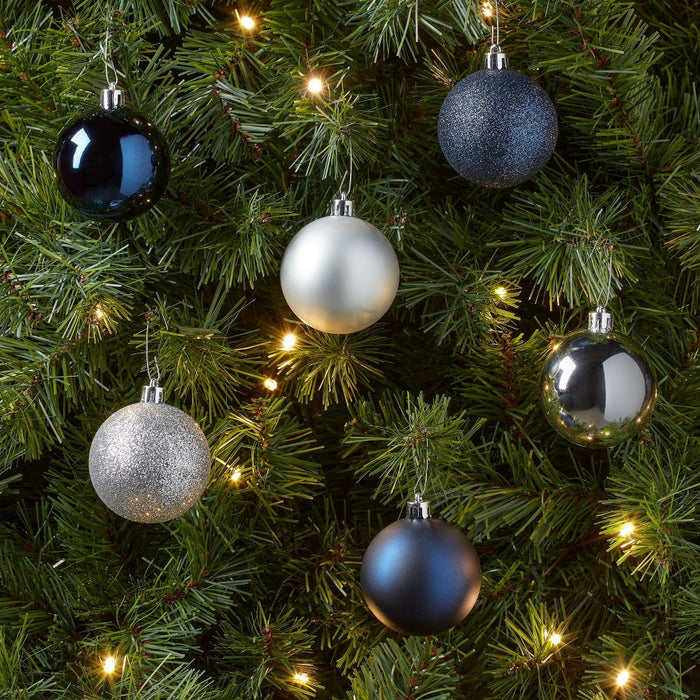 50ct Shatter-Resistant Round Christmas Tree Ornament Set Navy/Silver - Wondershop