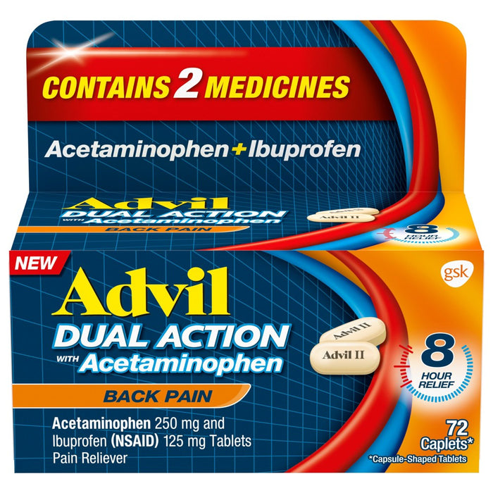 Advil Ibuprofen Dual Action NSAID Back Pain Reliever Caplet - 72ct EXP.01/28.