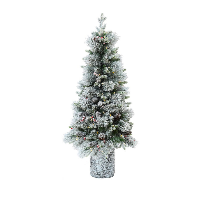 LuxenHome 4' Pre-Lit Green Flocked Potted Artificial Christmas Tree (LOCAL PICKUP ONLY)