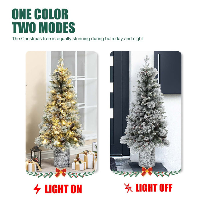 LuxenHome 4' Pre-Lit Green Flocked Potted Artificial Christmas Tree (LOCAL PICKUP ONLY)
