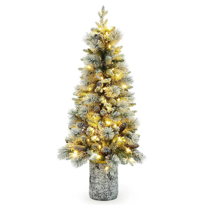LuxenHome 4' Pre-Lit Green Flocked Potted Artificial Christmas Tree (LOCAL PICKUP ONLY)