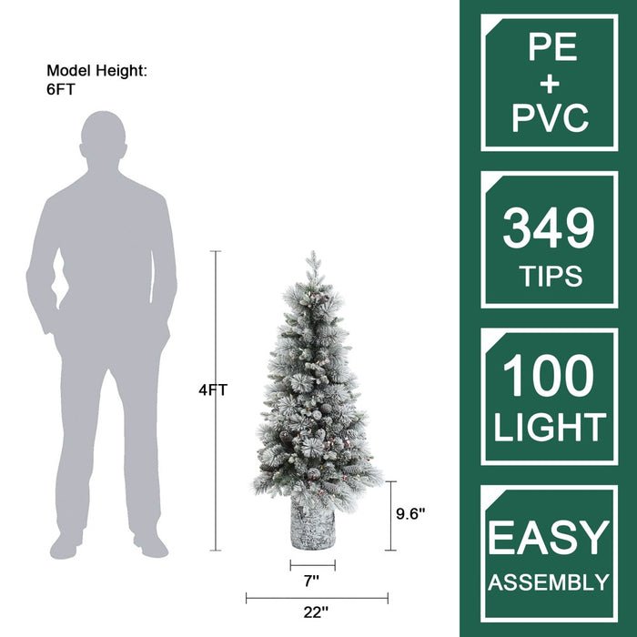 LuxenHome 4' Pre-Lit Green Flocked Potted Artificial Christmas Tree (LOCAL PICKUP ONLY)