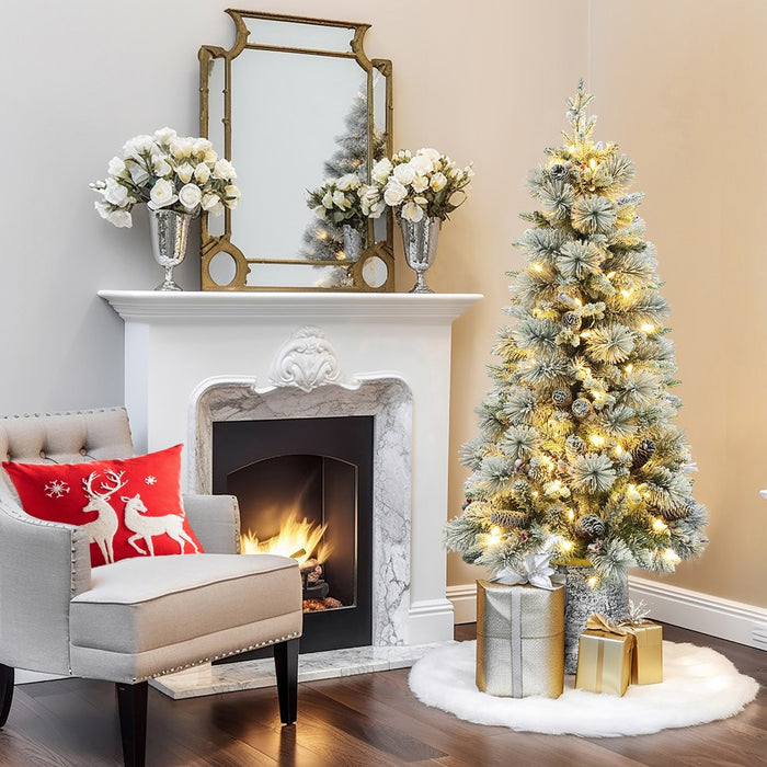 LuxenHome 4' Pre-Lit Green Flocked Potted Artificial Christmas Tree (LOCAL PICKUP ONLY)