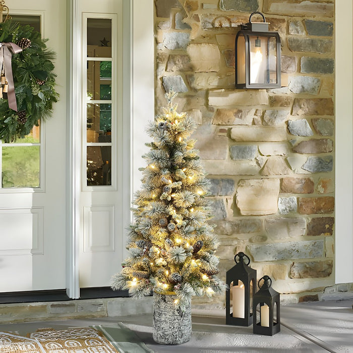 LuxenHome 4' Pre-Lit Green Flocked Potted Artificial Christmas Tree (LOCAL PICKUP ONLY)