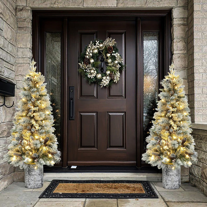 LuxenHome 4' Pre-Lit Green Flocked Potted Artificial Christmas Tree (LOCAL PICKUP ONLY)