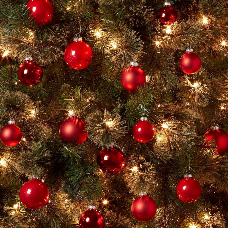 42pc Round Glass Christmas Tree Ornament Set Red - Wondershop