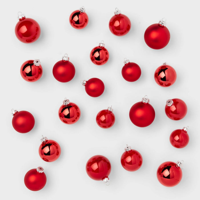 42pc Round Glass Christmas Tree Ornament Set Red - Wondershop