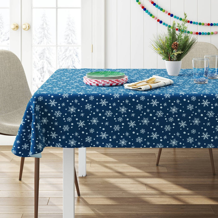 84"x60" Christmas Snowflake Tablecloth Blue - Wondershop: PEVA Vinyl Holiday Tablecloth, Traditional Oblong Design