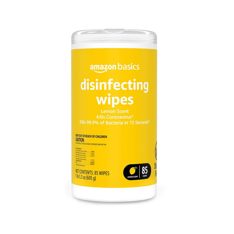 Amazon Basics Disinfecting Wipes, Lemon Scent, 85 Count