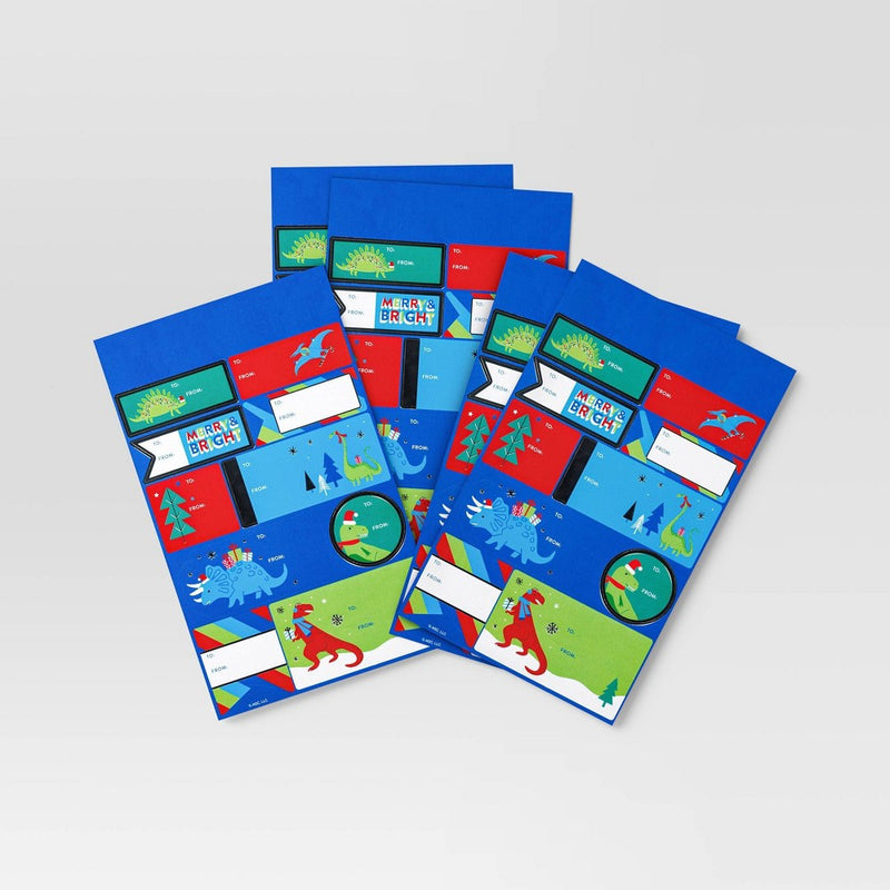 50ct Dinosaurs Peel and Stick Christmas Gift Tag Blue - Wondershop