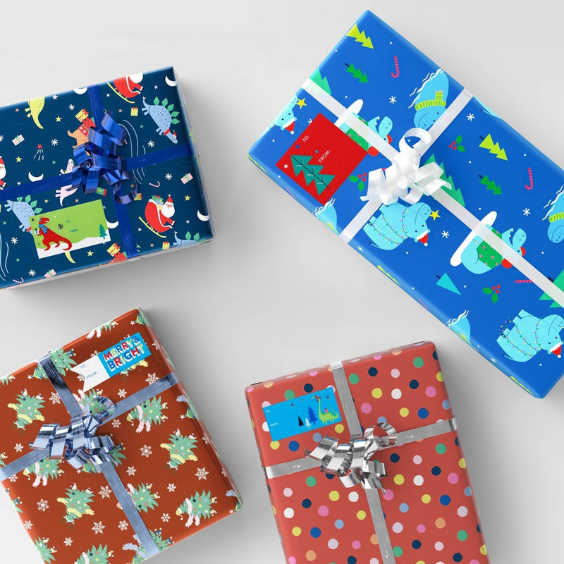 50ct Dinosaurs Peel and Stick Christmas Gift Tag Blue - Wondershop