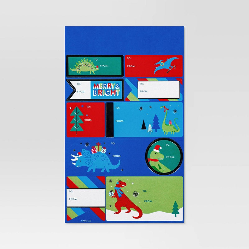 50ct Dinosaurs Peel and Stick Christmas Gift Tag Blue - Wondershop
