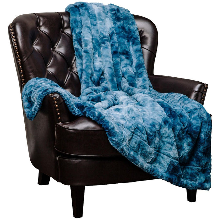 Chanasya Wolf Faux Fur Throw Blanket with Plush Faux Shearling Side - 50" x 65” - Blue