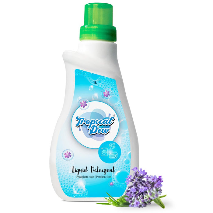 Laundry Soap Liquid Detergent, 25 Loads - Phosphate & Paraben Free, Natural & Plant-Based Laundy Detergent - Compatible With HE Washing Machines - Tropical Dew, Highly Concentrated Lavender Scent, 1L