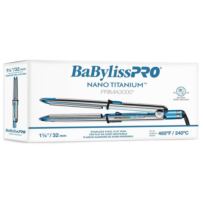 BaBylissPRO Nano Titanium Prima3000 Ionic Straightening Flat Iron - Blue - 1.25"