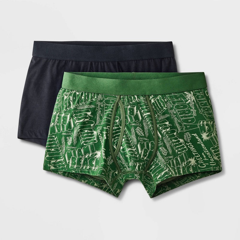 Men's Postcard Print Trunks 2pk - Goodfellow & Co Forest Green L