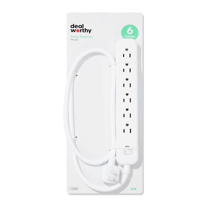 6-Outlet Surge Protector with 4' Extension Cord 720J - dealworthy White