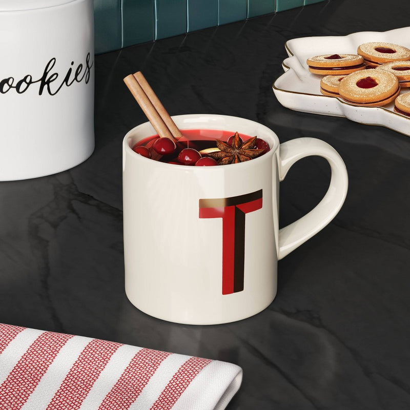 16oz Stoneware Monogram T Mug Red - Opalhouse