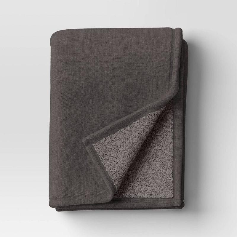 Chenille Throw Blanket with Faux Shearling Reverse Gray - Threshold