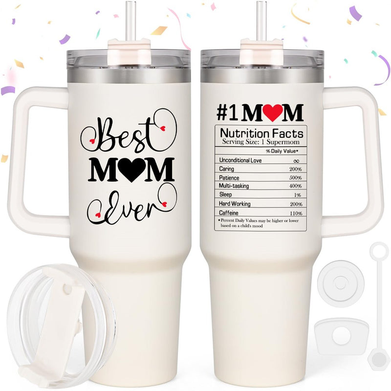 Liqcool Mom Christmas Gifts, 40 Oz Best Mom Ever Tumbler Cup Gifts For Mom From Daughter Son, Gifts For Mom Christmas Unique, Popular Christmas Presents Gifts Ideas For Mom Wife Women(Cream)