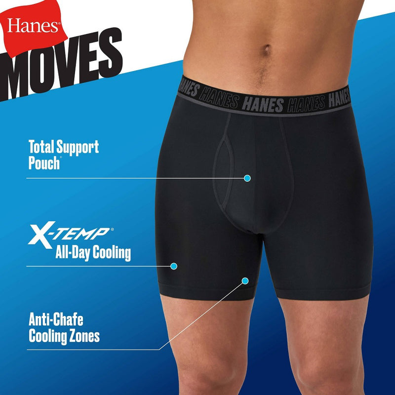 Hanes Moves Premium Men's Anti-Chafe Total Support Pouch X-Temp Boxer Briefs 2pk - Black/Blue M
