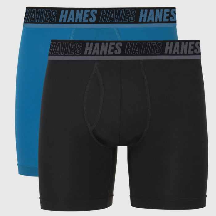 Hanes Moves Premium Men's Anti-Chafe Total Support Pouch X-Temp Boxer Briefs 2pk - Black/Blue L