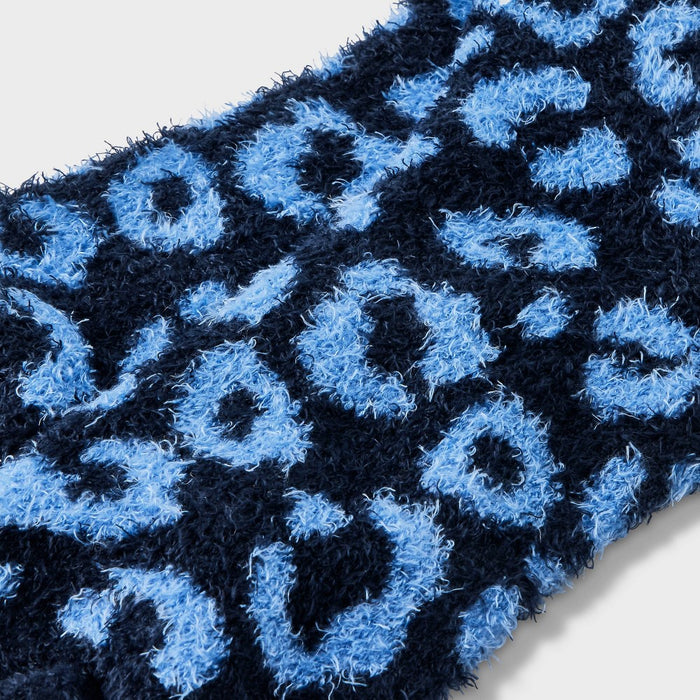 Women's Leopard Cozy Crew Socks - Auden Blue 4-10