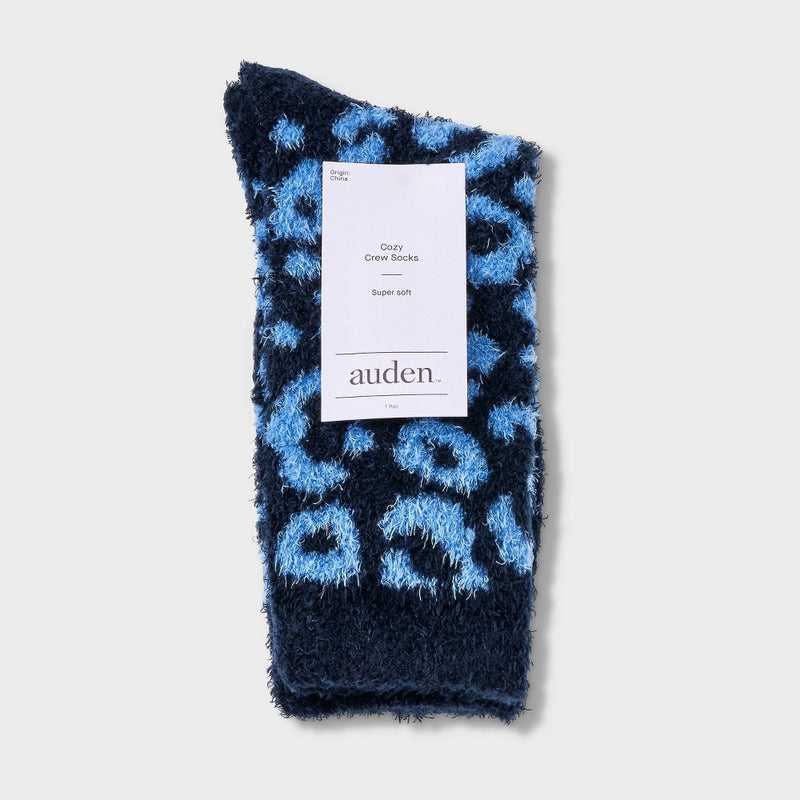 Women's Leopard Cozy Crew Socks - Auden Blue 4-10
