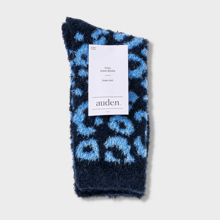 Women's Leopard Cozy Crew Socks - Auden Blue 4-10
