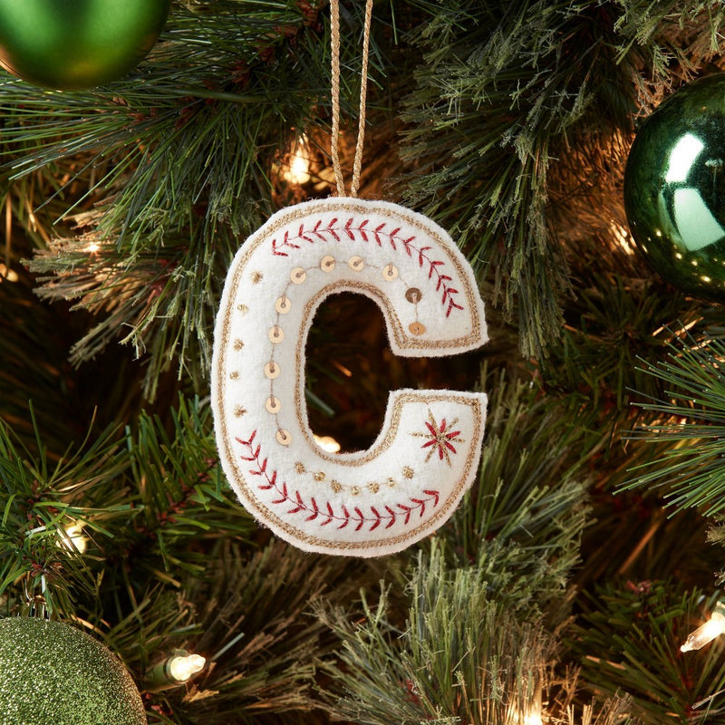 Embroidered Fabric Monogram Letter 'C' Christmas Tree Ornament - Wondershop