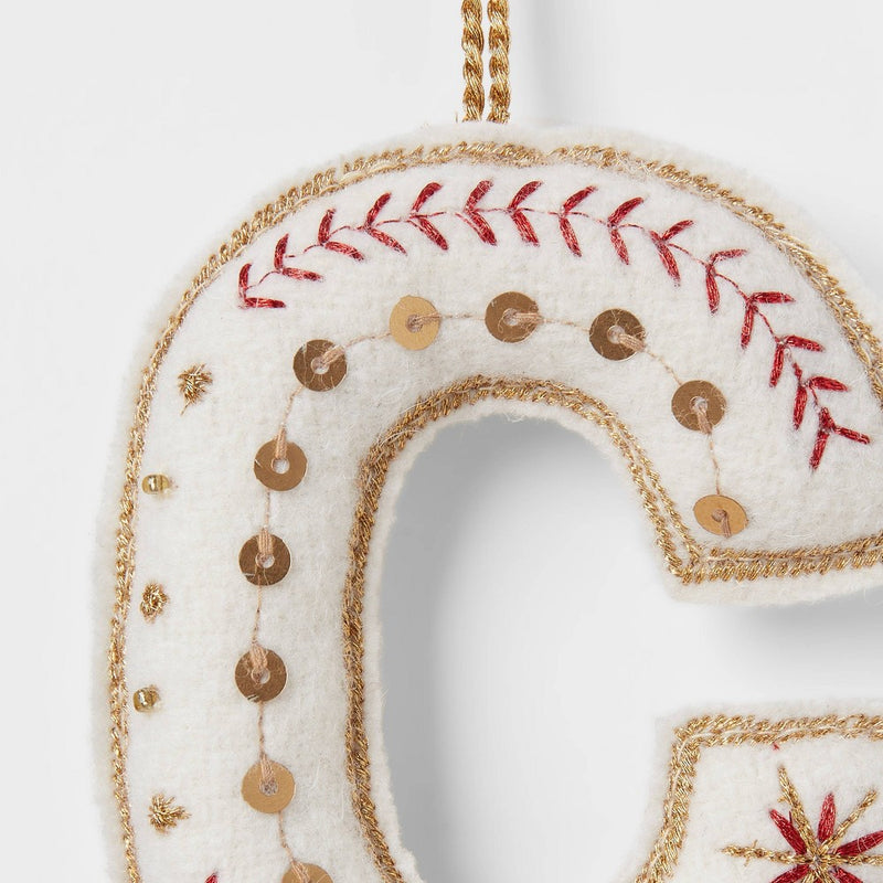 Embroidered Fabric Monogram Letter 'C' Christmas Tree Ornament - Wondershop