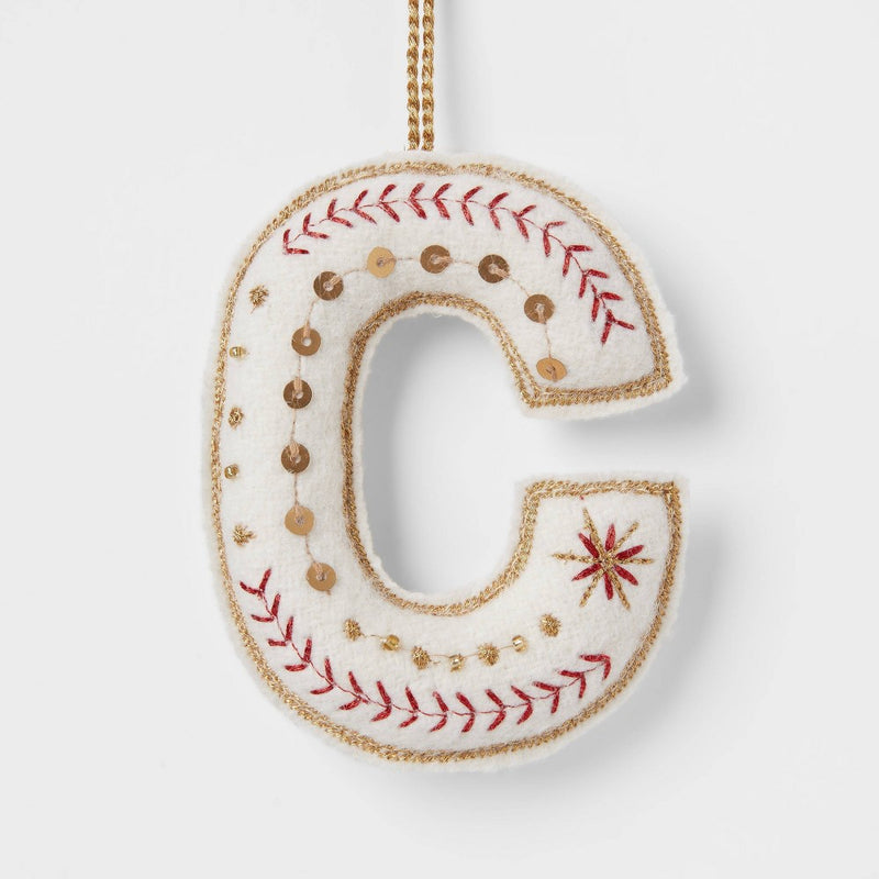 Embroidered Fabric Monogram Letter 'C' Christmas Tree Ornament - Wondershop