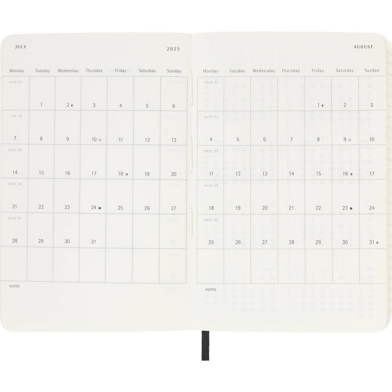 Moleskine 2025 Weekly/Monthly Planner 3.5"x5.5" Pocket Softcover Black: Acid-Free Paper, Elastic Closure, Ribbon Marker