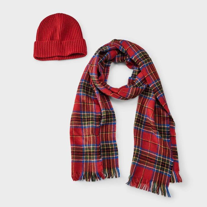 Men's Plaid Scarf and Beanie Set - Goodfellow & Co Red
