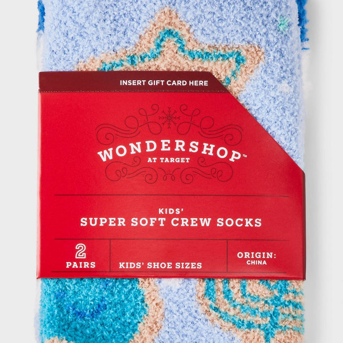 Kids' 2pk Hanukkah Cookies Cozy Christmas Crew Socks with Gift Card Holder - Wondershop Light Blue Light Blue M/L