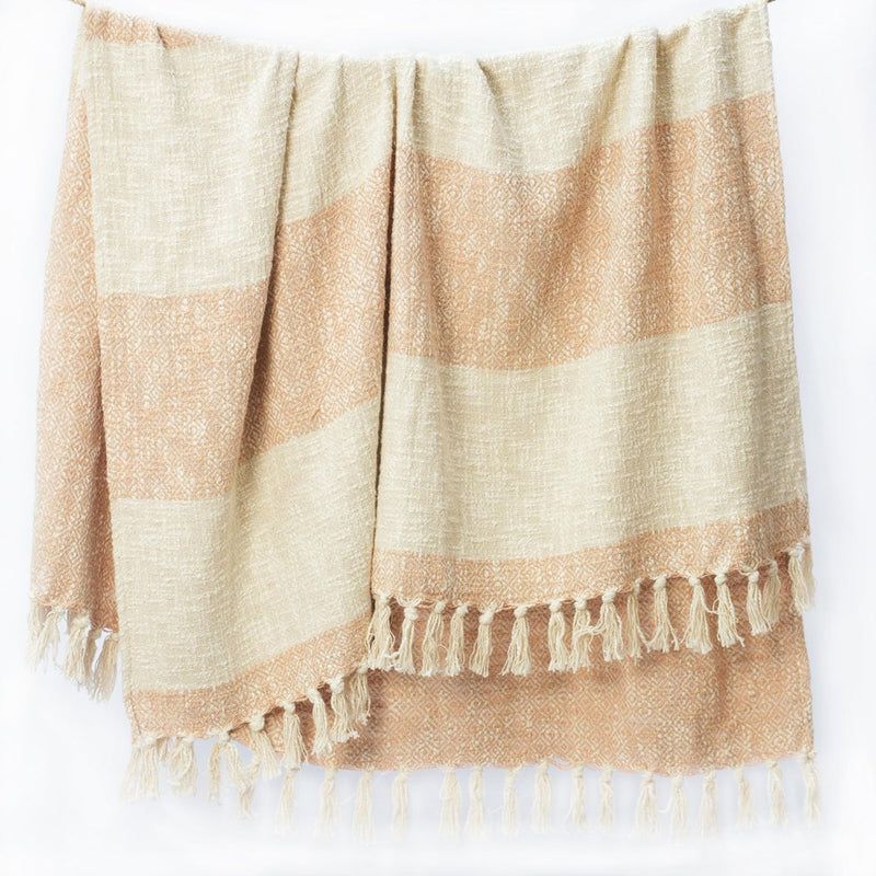 The Fine Living Co. 100% Cotton Throw Blanket - 50X60 Inches Beige, Diamond Woven Throw, Oeko-Tex Certified, Machine Washable, Super Soft, Versatile For Couch, Sofa, Bed, Outdoors,Beach, Picnic