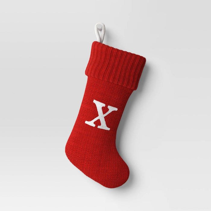 Knit Monogram Christmas Stocking Red X - Wondershop: 20" Festive Fireplace Decor
