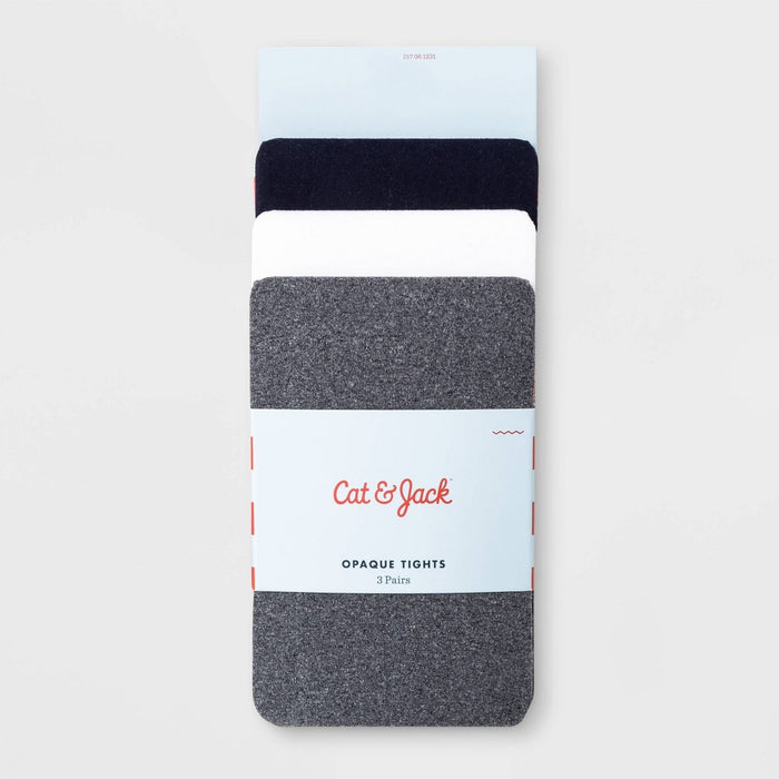 Toddler Girls' 3pk Nylon Tights - Cat & Jack Navy/White/Gray 4T-5T