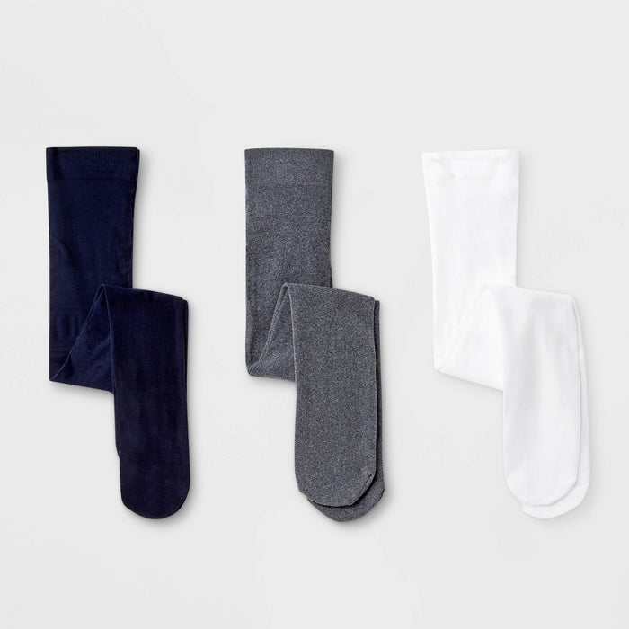 Toddler Girls' 3pk Nylon Tights - Cat & Jack Navy/White/Gray 4T-5T